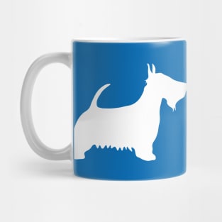 Scottish Terrier Dog Silhouette - White on Scottish Saltire Blue Background Mug